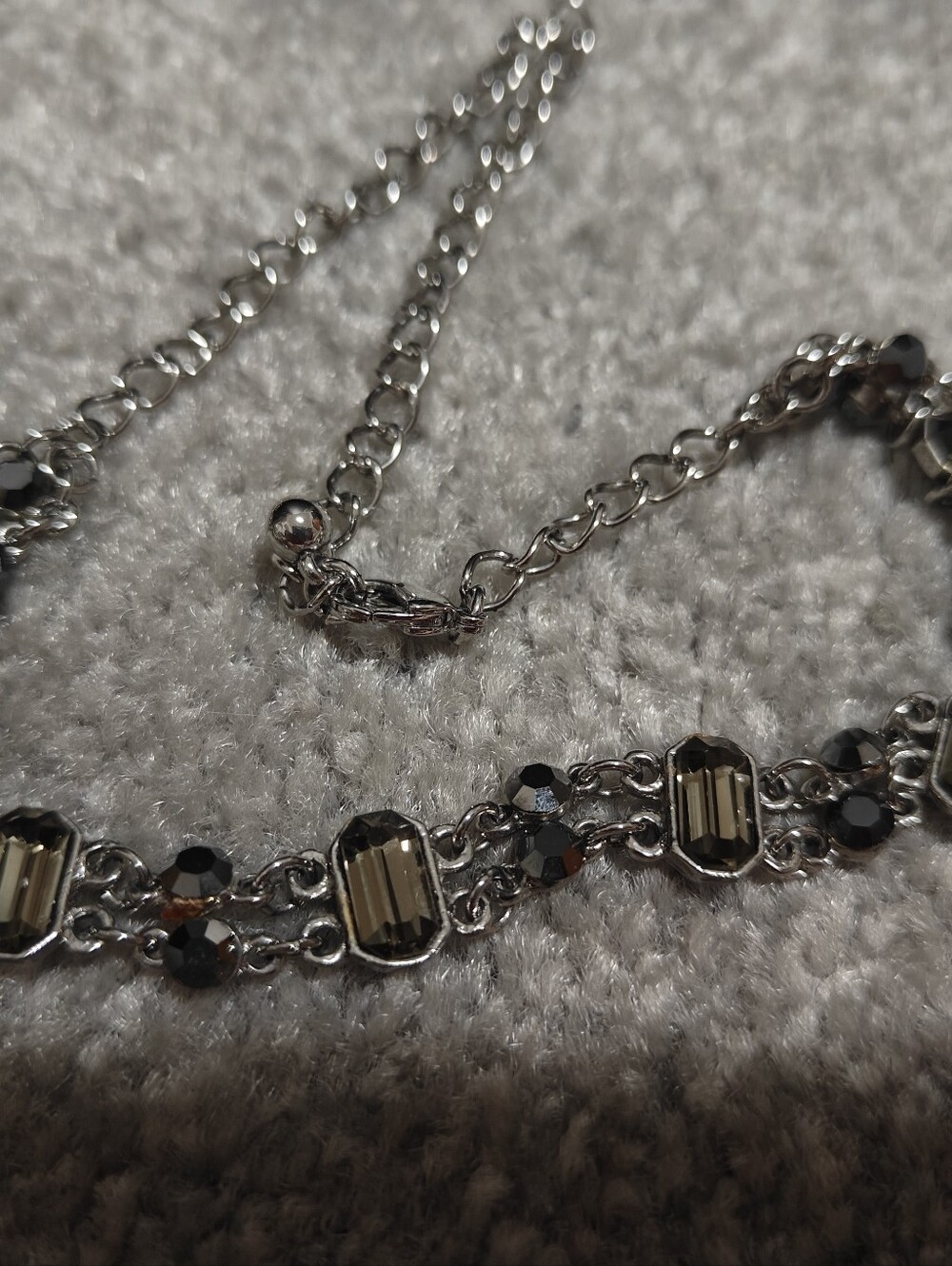 Silver-Tone Smoky Crystal Link Necklace choker